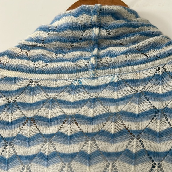 J McLaughlin Chevron Stripe Loose Weave Open-Front Cardigan Sweater Blue & White - Picture 9 of 9